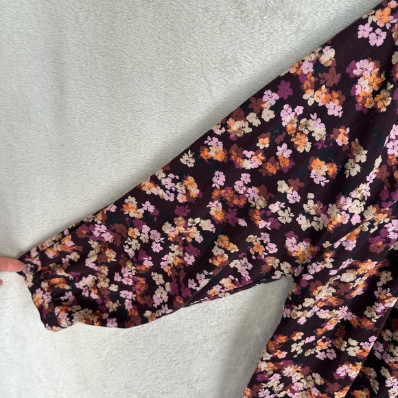 J Jill Top Womens 2X Plus Burgundy Floral Long Sleeve Button Down Casual Office - Picture 4 of 12